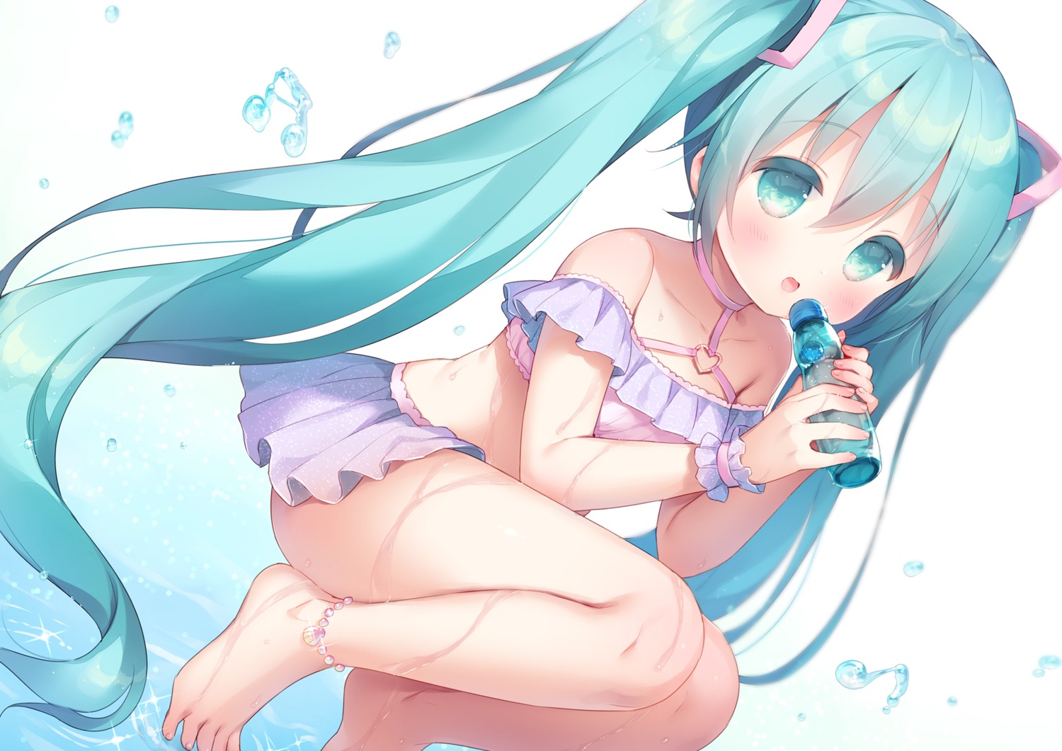 Usashiro Mani Vocaloid Hatsune Miku Bikini Skirt Lift Swimsuits Wet